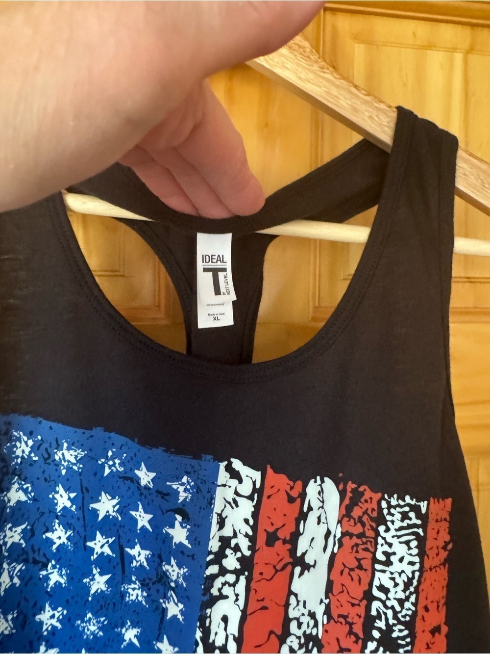Black Racerback Tank with Distressed American Flag Graphic Print Size XL - Picture 3 of 5
